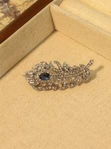 Yuan Shuo 1 件简约韩式水钻蓝宝石羽毛设计翻领别针，适合男士西装