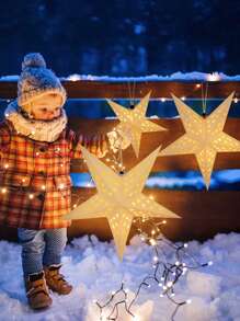 LED 纸星月灯笼，3D 镂空装饰灯，适用于婴儿房装饰、婚礼/圣诞节/生日派对家居装饰 - 白色 - 查看 2