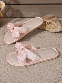 New Fashionable Versatile Bohemian Style Non-Slip Soft Bottom Bow Tie Indoor/Outdoor Slippers - Pink - View 7