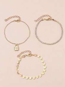 3 件装优雅甜美蝴蝶和星球水钻装饰脚链，适合女孩，珠子颜色随机