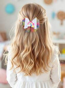 2 件装 幼儿女孩闪亮发饰 可爱彩虹配饰 装饰发饰 蝴蝶结夹 渐变彩虹色薄纱网眼发饰 日常派对发饰 适合儿童青少年的完美礼物 - 彩色 - 查看 5