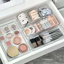 6/7/8 sztuk/zestaw Przezroczysty pojemnik na kosmetyki, minimalistyczny przegroda szuflady, organizer do makijażu pędzli do cieni do powiek, uchwyt na pędzle do perfum, przezroczysty akrylowy organizer na blat, lakier do paznokci, pielęgnacja skóry, makijaż, wiele funkcjonalnych półek do przechowywania