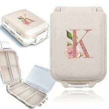 Feuchtigkeitsgeschützter Reise-Pillenorganizer mit 8 Fächern, Pillendose für Tasche/Handtasche, täglicher Pillenhalter, rosé-goldene personalisierte Buchstaben, tragbare unabhängige kleine Fach-Pillenbox, Aufbewahrungsbehälter für Medizin und Vitamine - Beige - Übersicht 10