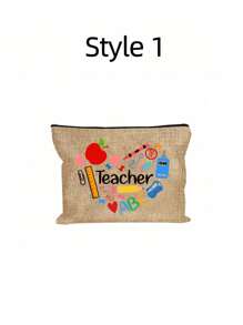 Bolsa de maquillaje con estampado de "Maestro" como regalo de aprecio al maestro, monedero de lino caqui, bolsa de cosméticos con forro y sin cierre - perfecto para educadores y personal escolar, regalo de agradecimiento al maestro, accesorios casuales y elegantes para salidas, vacaciones, viajes diarios, bolsa de cosméticos, regalo de cumpleaños para mamá, amiga