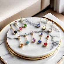 11pcs/5pcs Colorful Round Rhinestone Stainless Steel Belly Button Rings