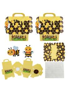 10 个带手柄的可爱蜜蜂主题纸质礼品盒 - 黄色和黑色条纹房屋设计，适用于春季装饰、婚礼、生日派对、性别揭晓和节日庆祝、蜜蜂礼品装饰