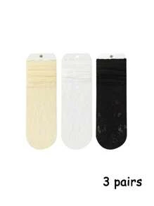 1/2/3 pares de medias con dedos de mujer en color blanco con ribete de encaje, medias abiertas con diseño calado para usar con sandalias, medias ligeras de verano, medias de media pantorrilla con división de dedos y borde de encaje para estudiantes
