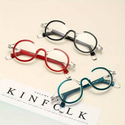 HAITONGCR 1 Pair Retro Round Frame Women's Reading Glasses, Fashion Versatile Design Suitable For TV, Phones And Computers