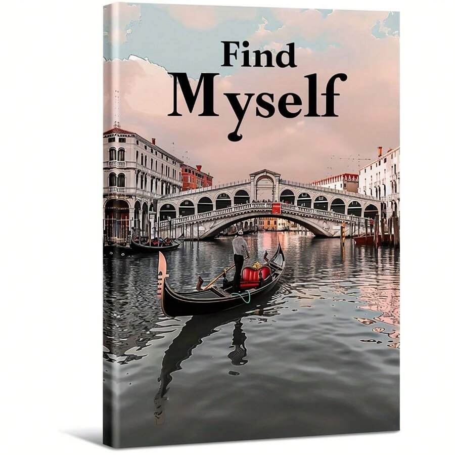 Scena di Venezia con gondola e ponte sull'acqua. Grande dipinto a olio con cornice in legno, decorazione per la casa, dipinto a parete, camera da letto, bagno, soggiorno, ufficio, cucina, regali di Natale - 1 pezzo