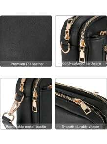 Túi đeo vai kiêm ví kiểu dáng cổ điển thời trang mới, họa tiết chú hề vintage, dây đeo dệt, màu trơn, chất liệu PU chống thấm nước, thiết kế nhiều ngăn khóa kéo kiểu Châu Âu và Mỹ, có thể đeo chéo khi đi mua sắm. - màu đen - Xem 7