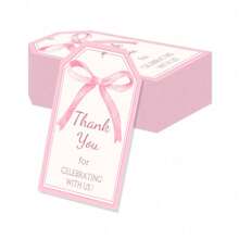 10/20/50pcs Pink Butterfly Thank You Tags , Birthday Party Anniversary Celebration Thank You Tags ,Gift Packaging Decoration ,Wedding Party Invitation Card - Pink - View 2