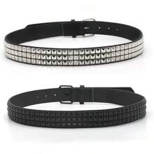 Pyramid Fashion Rivet Belt Men&Women's Studded Belt Punk Rock With Pin Buckle Drop Shipping Black - 黑色 - 查看 6