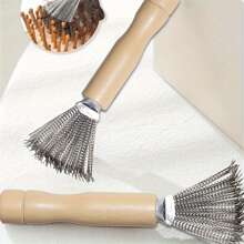 1 件装木柄气垫毛发清洁器，带不锈钢齿 - 便携式气垫梳清洁工具，有效去除灰尘和绒毛，适合家庭使用，清洁刷 - 彩色 - 查看 2