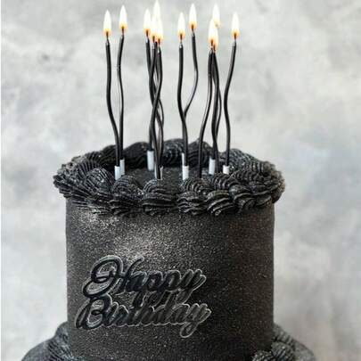 6支黑色螺旋弯曲生日派对装饰蜡烛，高品质，适用于生日、派对、婚礼、节日等场合