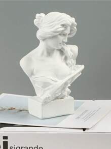 1 件优雅欧式钢琴女孩与大卫雕像，树脂艺术雕塑，适合家居装饰、客厅、书架和电视柜，是送给艺术爱好者的独特礼物 - 白色 - 查看 3