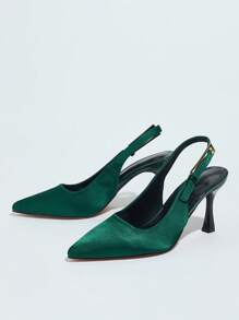 Fall/Winter Women's Pointed Toe High Heel Slip-On Pumps With Buckle Strap, For Commuting And Daily Wear,Elegant,Kitten Heels,Party