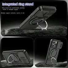 Compatible With Iphone 16/15/14/13/12/11/Pro/ Pro Max/Plus Mobile Phone Case, With Sliding Camera Cover + [Full Camera Protection], With 360° Rotating Ring Bracket/Magnetic Car Bracket/Matte Texture Shockproof Mobile Phone Protective Case - Black - View 5