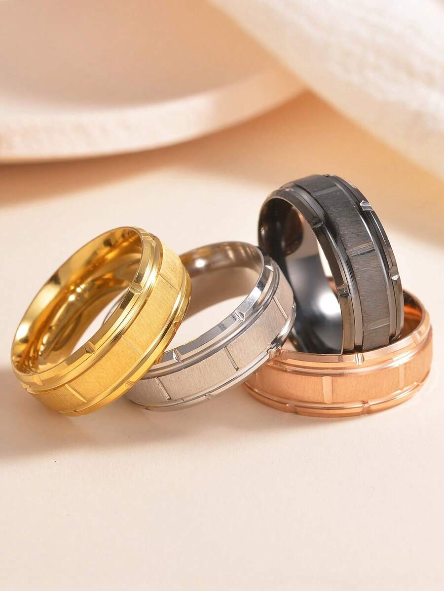 1pc 8mm Men's Stainless Steel Geometric Angled Edge Ring - Fashion Geometric Ring - View 1