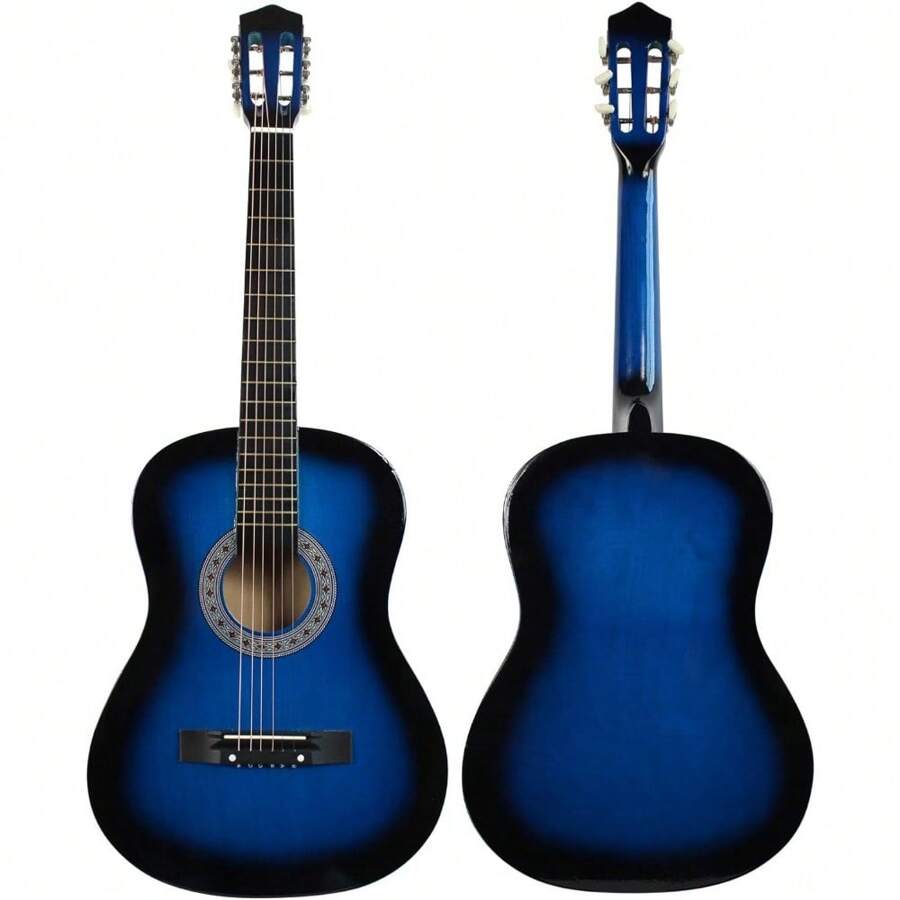 38"  Acoustic Guitar Starter Package Guitar With Gig Bag,Strap, 3 Thickness 9 Picks,2 Pickguards,Pick Holder, Extra Strings, Electronic Tuner - Blue - View 1