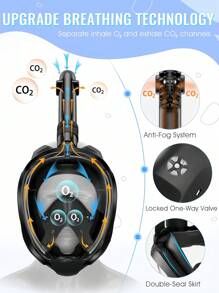 1 Set Full Face Snorkel Mask, Comes With 1 Pair Of Ear Plugs, Utilizes Latest Dry Top System, Foldable 180 Degree Panoramic Snorkel Mask With Camera Mount, Breathing, Anti-Leak And Anti-Fog Adult Snorkeling Gear, Beach Essentials, Beach Accessories, Pool Float