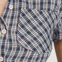 Women's Short Sleeve Plaid Button Down Shirt Button Up Blouses Casual Summer Tops Streetwear For Casual Daily - Navy Blue - View 8