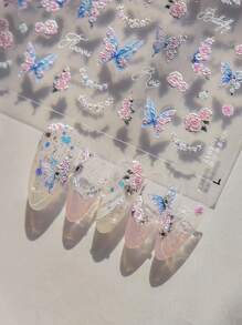 Naklejki na paznokcie 5D różowe kwiaty motyle i róże wiosna lato naklejki suwaki do paznokci relief nail art manicure dekoracje