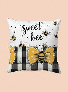 4pcs Sunflower & Bee Themed Pillow Covers, 17.7*17.7 Inch (Without Fillings), Fabric Home Decor Sofa Cushion Cover, For Home, Living Room, Holiday Decoration