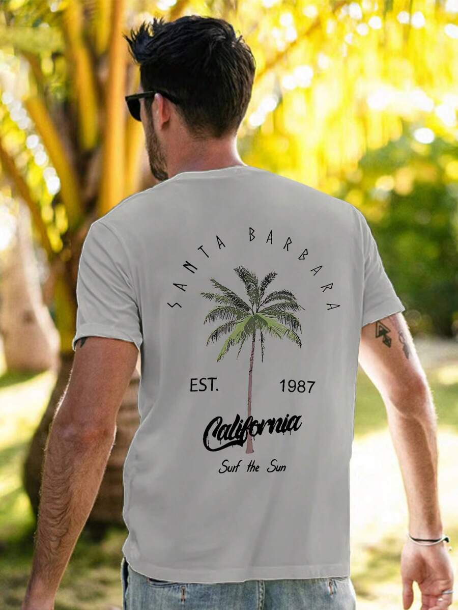 Coastal | 夏季新款男士椰树字母印花短袖圆领T恤，休闲度假装