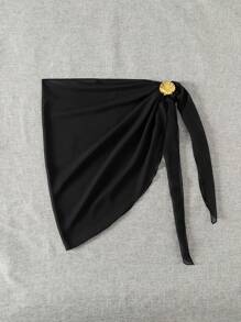 1pc 50*180cm Casual Polyester European & American Solid Color Chiffon Beach Cover-Up, Quick Dry Swimwear Shawl For Sea/Bikini Women