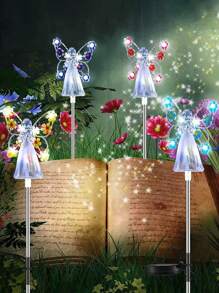 1pc Solar Powered Angel Ground Light, Garden Pathway Lights, Colorful Decorative Lights, Solar Powered Cycling Garden Lights, Outdoor Memorial Decor, Suitable For Garden, Lawn, Park Path, Home Decor, Yard - Pink, Blue, Yellow, Purple - Multicolor - View 3