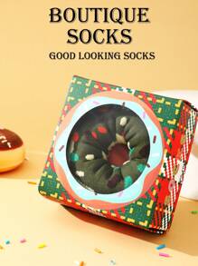 CREATOR SOCKS 1 Pair Unisex Crew Length Socks With Cute Donuts Design, Unique Creative Novelty Socks, Comfortable Breathable Gift Socks Suitable For Valentine's Day, Easter, Mother's Day, Holidays, Parties, Casual Home Wear, Couples Birthdays, Colorful And Best Whimsical Socks For Men And Women - Red - View 4