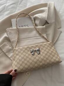 Fashion Women Bow Decor Shoulder Bag, Underarm Bag Square Bag