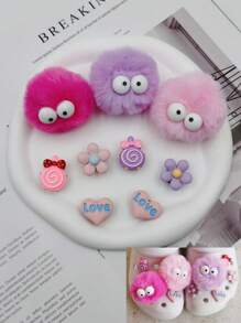 5/9/12pcs Cute Multi-Color Faux Fur Pom Poms With 3D Accessories, DIY Shoe Charms Decorations, Shoe Charm, Add Color To Shoes, Perfect For Parties, Holidays, Lovely Gift - Multicolor - View 17