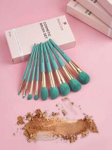Princess Rose Conjunto de brochas de maquillaje que incluye: 9 brochas azul real tipo "Princesa Rosa", 5 huevos de belleza verde claro y 5 borlas cian, compuesto por un conjunto de brochas, brochas de base, brochas tipo llama, brochas de párpado, brochas de colorete y juegos de artista de maquillaje