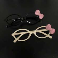 Sanrio 1pc Sanrio Fully Rhinestone Glamorous Pink Bow Eyeglasses Frame, Y2K Subculture Harajuku Hot Girl Decoration Photo Glasses, Oval Small Frame For Round Face, Student Girls Decorative Plain Lens Glasses