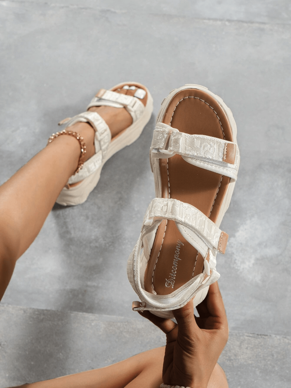 Women's Summer Thick Sole Fabric Fashion Outdoor Hook And Loop Sport Sandals, Beach Shoes