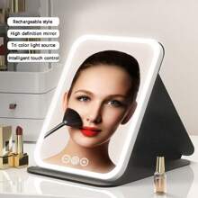 1 件旅行化妆镜，便携式 LED 照明化妆镜，触摸屏梳妆镜，3 色可调光照明，可充电 600mAh 电池，可充电桌面折叠化妆镜，送给女性、男性、妈妈的最佳礼物 - 彩色 - 查看 7