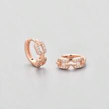 1 par de Aretes de Aro Vinculados Geométricos de Plata de Ley 925 con Cristal, Minimalista, Versátil, con Empaque de Caja de Regalo