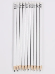 20pcs Set Innovative White Wooden Barrel Learning & Office Writing Pencils With Erasers - White - View 5