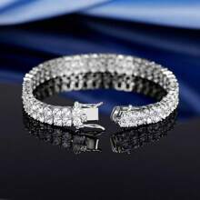 Tennis Bracelets For Women Men,18K White Gold Plated 2 Row 3.0 Round Cubic Zirconia Tennis Bracelet Iced Out Hip Hop Bracelet - White - View 2