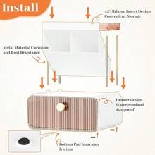 2-Tier 1-Drawer Bathroom Counter Organizer, Multi Purpose Makeup Organizer Countertop, Ideal For Present, Easy To Install, Suitable As Bathroom Organizers And Storage, Pink Home Bathroom Decor - Pink - View 5