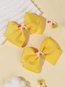 2pcs/Pack Cute Yellow Tiny House Decor Bow Hair Clips, Girls Hair Accessories