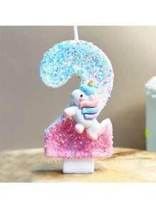 1 bunter Einhorn Kerze, blaue rosa digitale Kerze mit Pailletten, digitale 0-9 Geburtstagkerzen, geeignet für Geburtstagskuchen Dekoration, geeignet für Einhorn Themen Kuchendekorationskerzen, reine handgemachte DIY Kuchendekoration, die Position der kleinen Pailletten ist leicht unterschiedlich