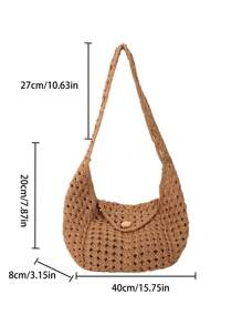 Vintage Style Crochet Woven Tote Bag, Fashion Shoulder Underarm Large Bag For Travel Holiday Casual
