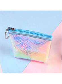 Wzór łuski ryby, opalizująca portmonetka z PVC, przezroczysta kosmetyczka z PVC, holograficzna damska mini torebka na szminki, mała i urocza portmonetka, poręczna i wygodna saszetka na klucze do noszenia przy sobie, stylowa, mała i przenośna torba podręczna dla dziewcząt.