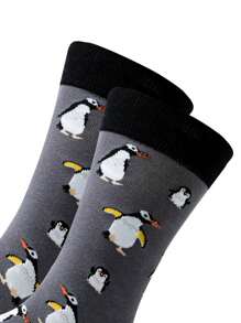 1 Pair Unisex Fashionable Cartoon Penguin Pattern Socks, Versatile Sports Socks