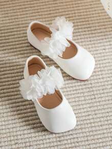Zapatos planos con puntera cuadrada y estampado floral lindo, adecuados para primavera y verano para niños