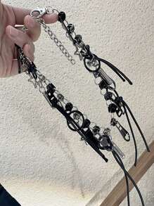 1 Stück Europäischer & Amerikanischer Reißverschluss Pentagramm Seil Mehrfach Design Anhänger Halskette. Luxuriöse & einzigartige Statement Halskette Choker für Frauen Männer, süß & heiß Mädchen Dekolletes Kette, geeignet für Party, beste Freunde, Paar Geburtstag Geschenk