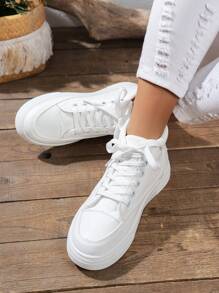 Zapatos blancos de moda, versátiles y cómodos, zapatos deportivos y para skate de unicolor universitario para exteriores
