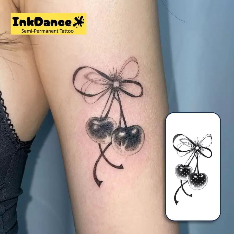 1 Kit "Cherries" Revolutionary Technology Tattoos, Cherry, Semi-Permanent Tattoos, Temporary Tattoos, Long Lasting, Fake Tattoos, Water-Resistant, Authentic Tattoo Look, Plant-Based, Present, Girl Stuff X121